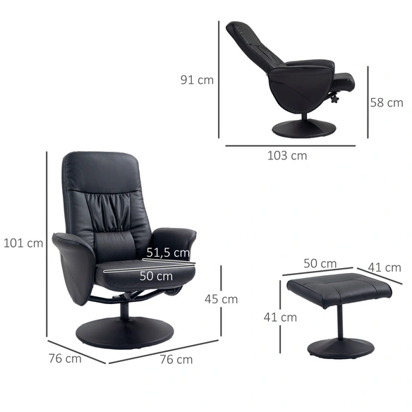 Relaxsessel, Liegefunktion, Kunstleder, schwarz