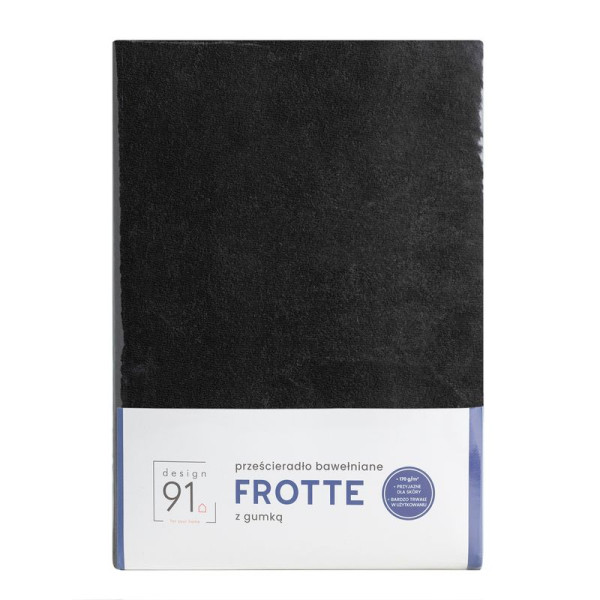 Prześcieradło frotte z gumką 140x200 czarne na materac 20 cm