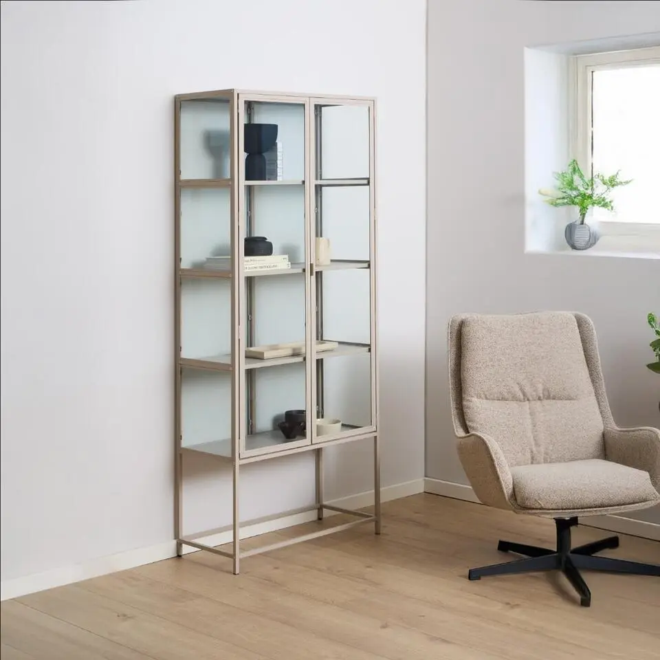 Vitrinekast - Grijs - 77x35x186cm - Varven