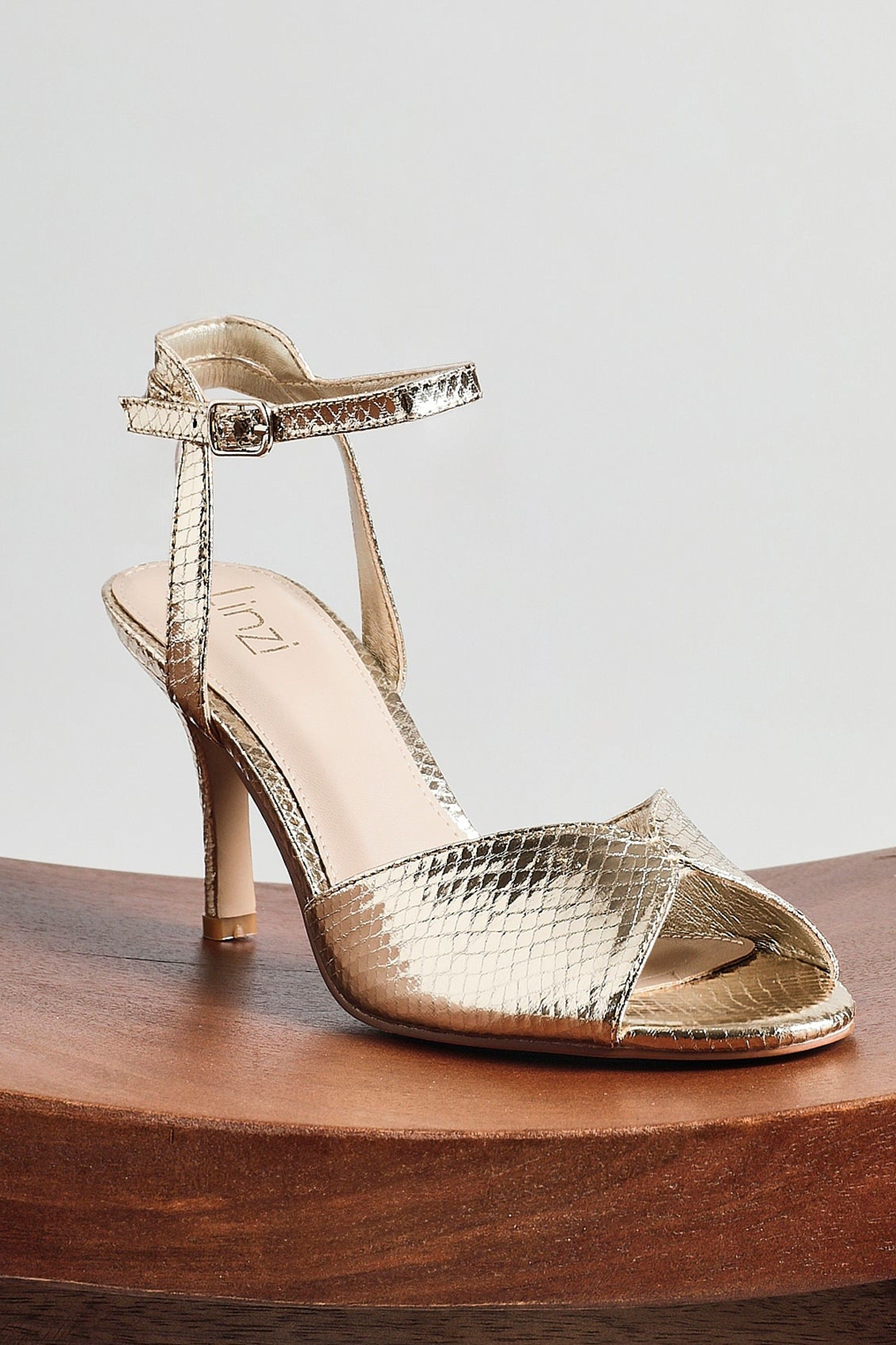 Linzi Parlour Gold Faux Leather Peep Toe Stiletto Heel