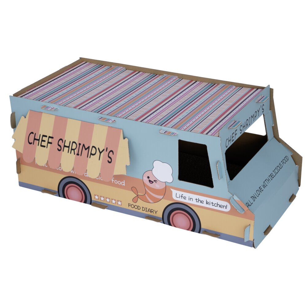 Griffoir pour chat forme camion en carton 61x29xH24cm
