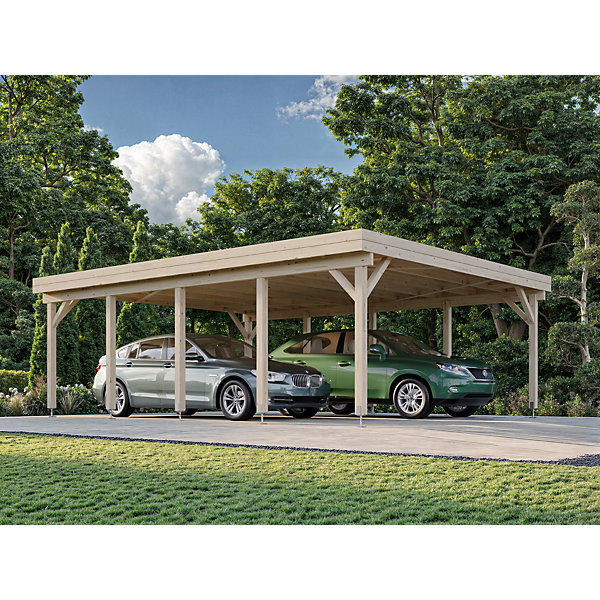 Carport toit plat en bois Palmako Karl 2 voitures 46,6 m²