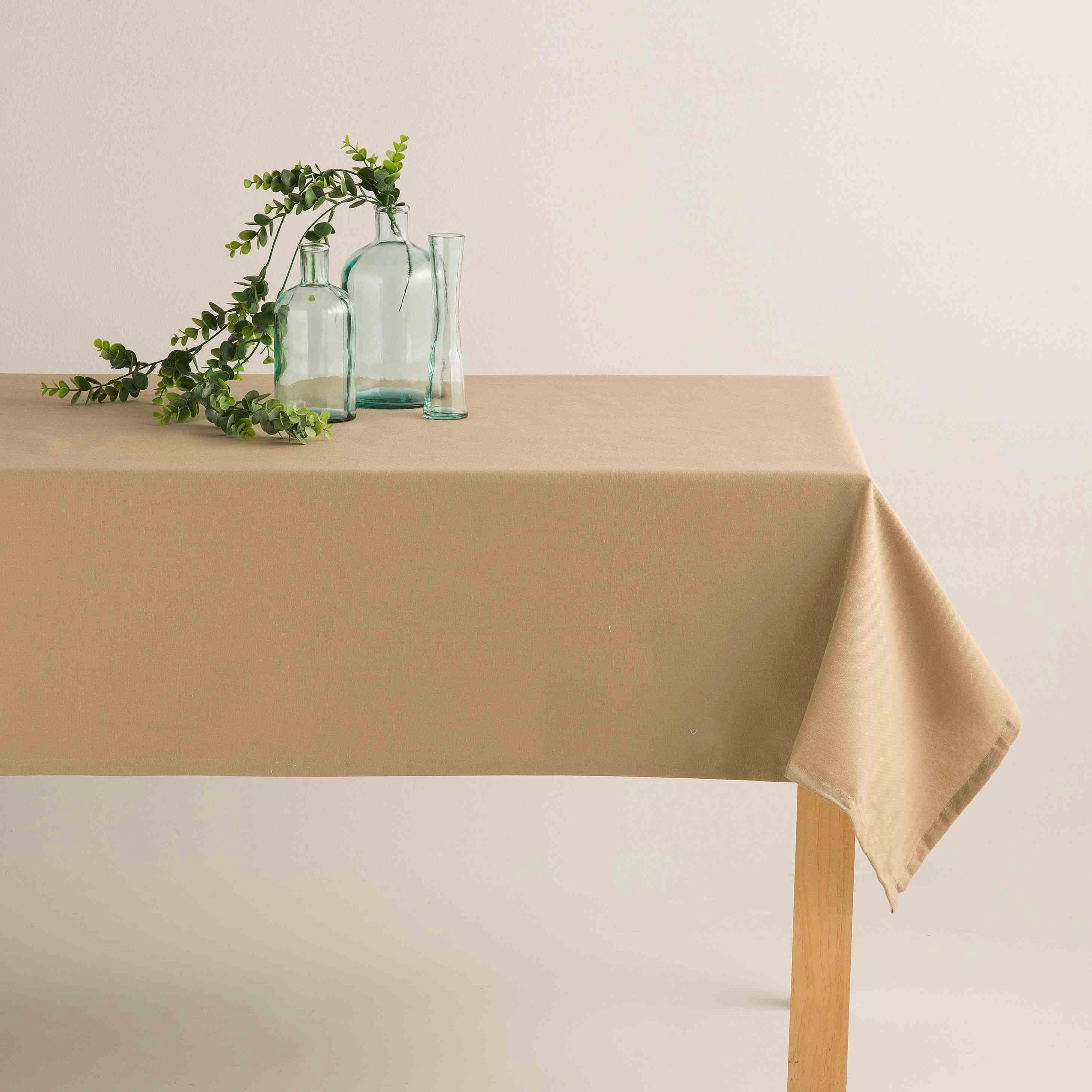 KAHU BEIGE - Nappe en coton biologique beige avec anti-taches 140x300 cm