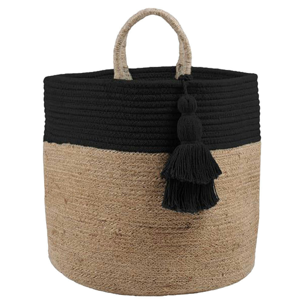 MAORI - Panier beige et noir en jute et coton