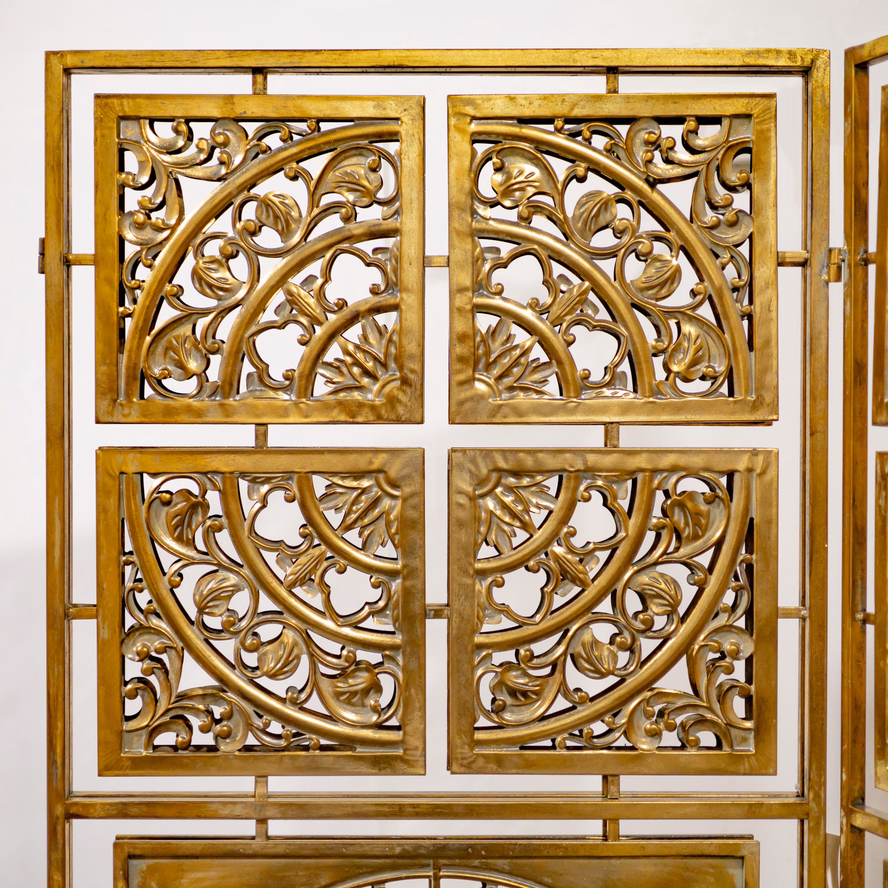 Three Panel Frosted Gold Folding Privacy Screen Decoration