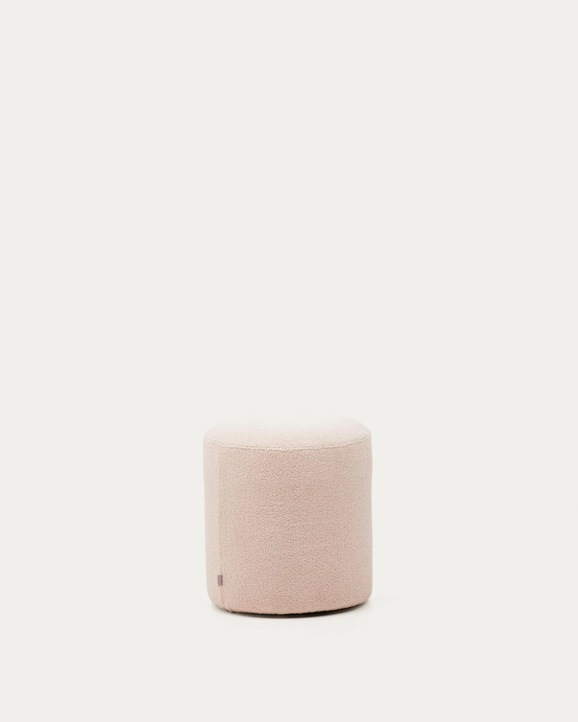 Kaeli footrest with removable cover in pink bouclé Ø 43 cm