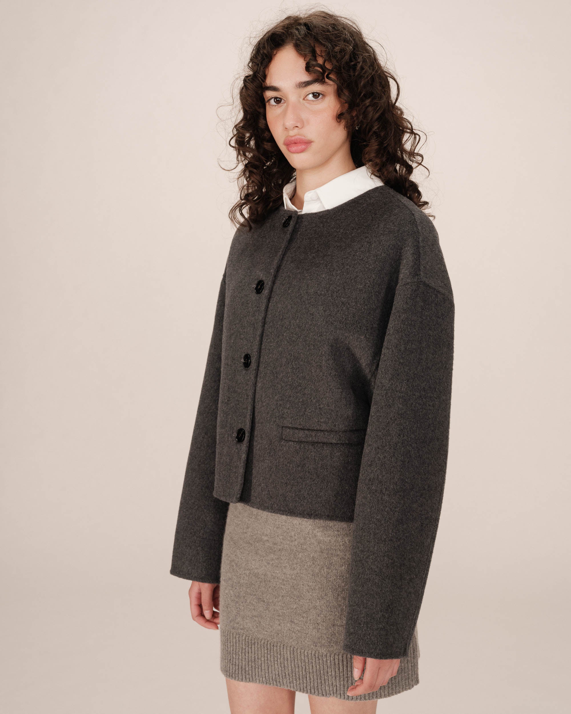 Veste boxy en laine anthracite Stomy