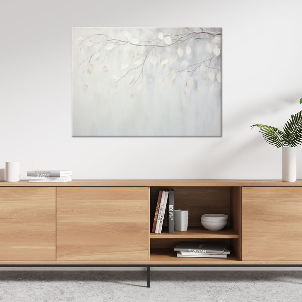 Obraz do salonu sypialni, Beżowe liście rośliny gałązki natura boho 60x40