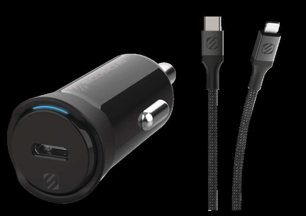 Scosche Powervolt™ PD20 Car Charger with Cable & Power Delivery 3.0 Charge, Black