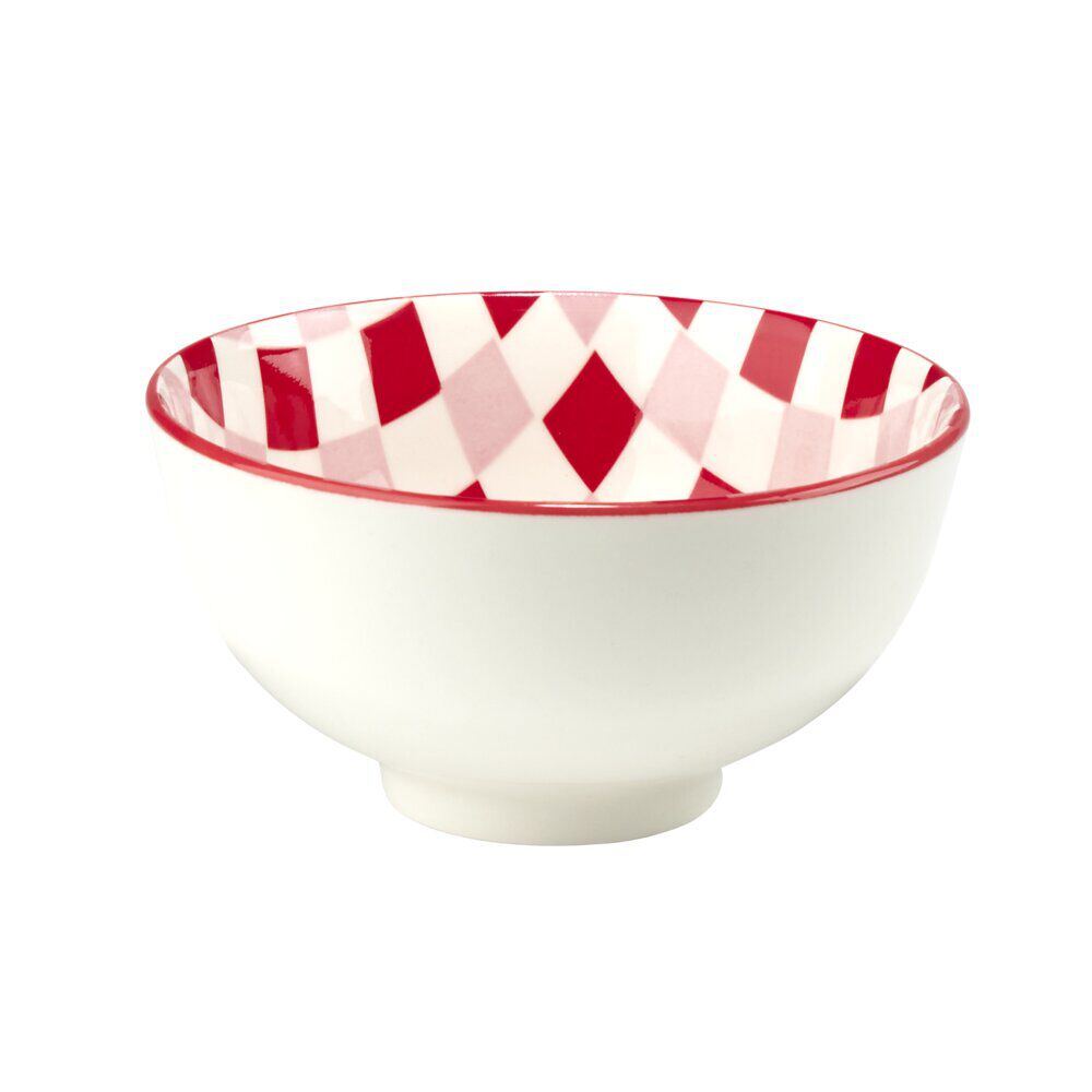 Bol porcelaine thème piment motif quadrillage rouge rose blanc Ø11,5xH6cm