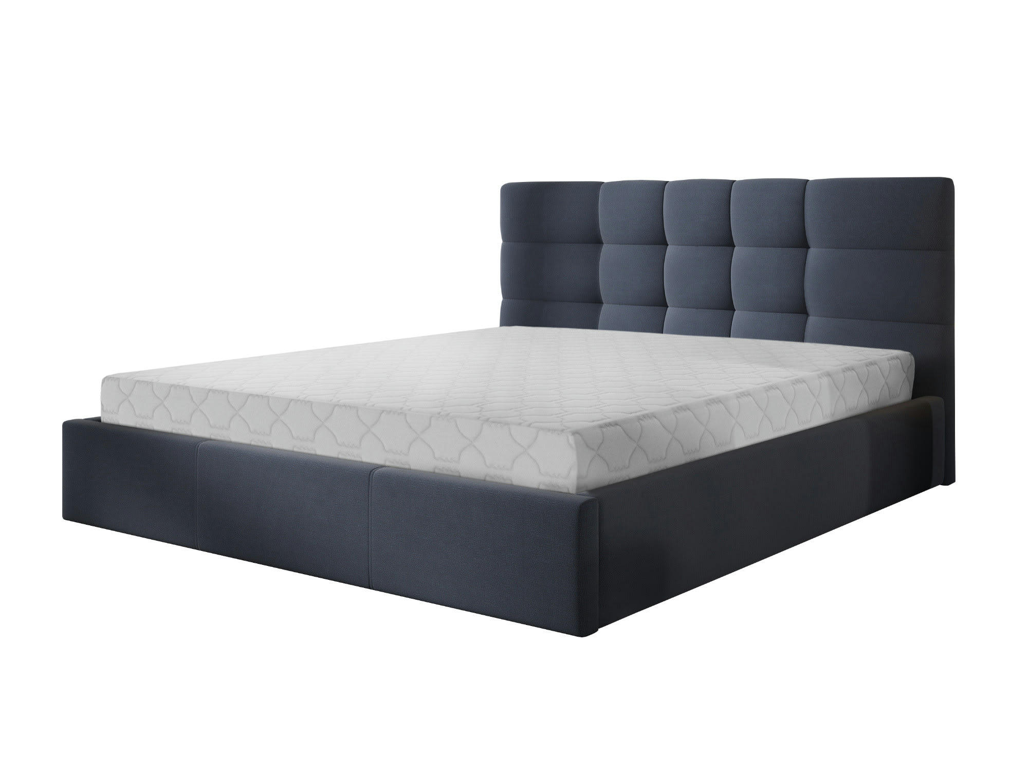MAEL - Lit coffre en Tissu 160x200 bleu ardoise