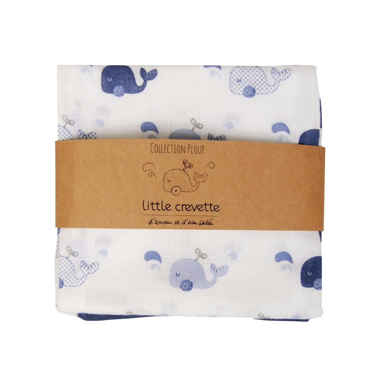 BALEINE - Lot de 3 langes coton bio bleus 60x60 cm