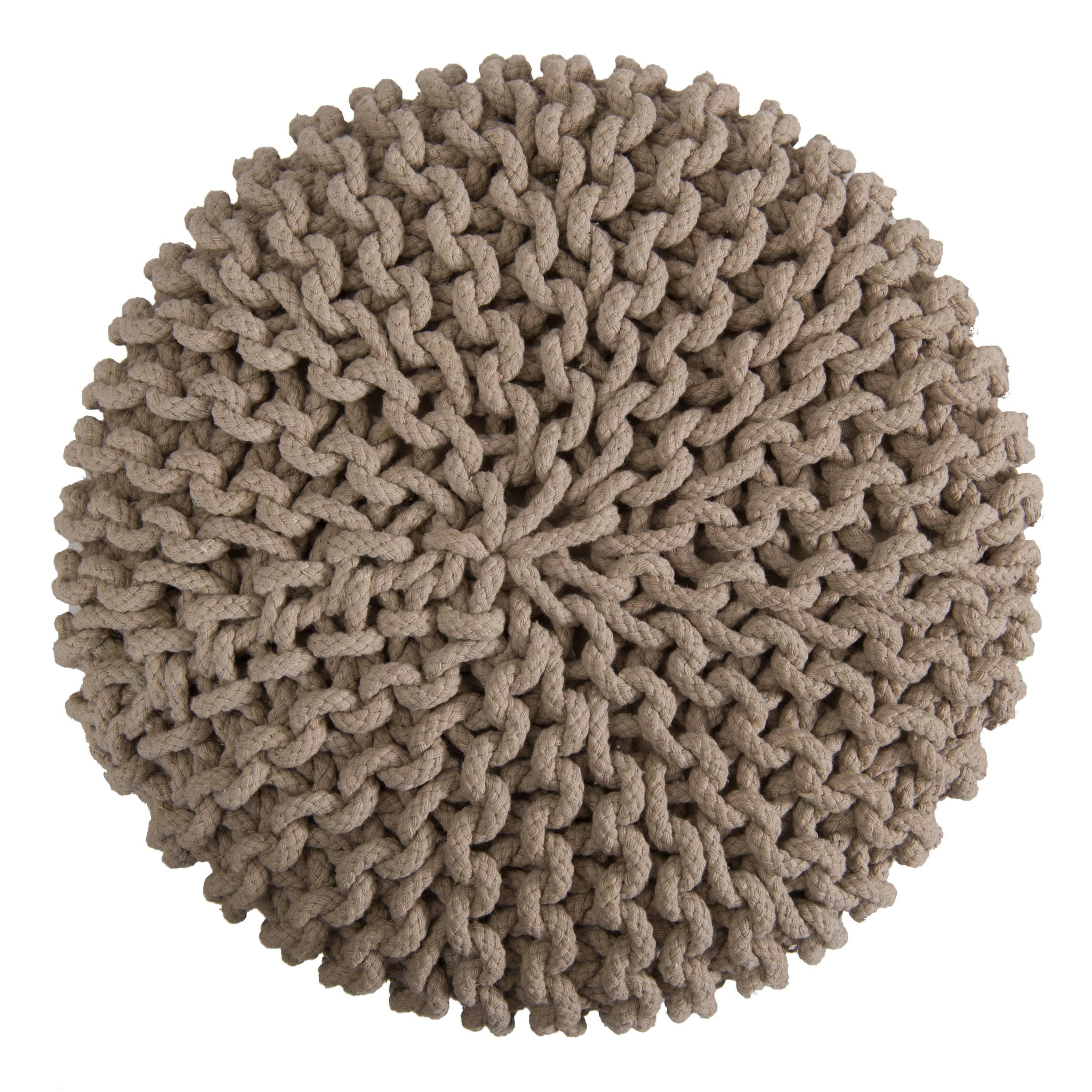 LISA - Petit tabouret tricot en coton taupe