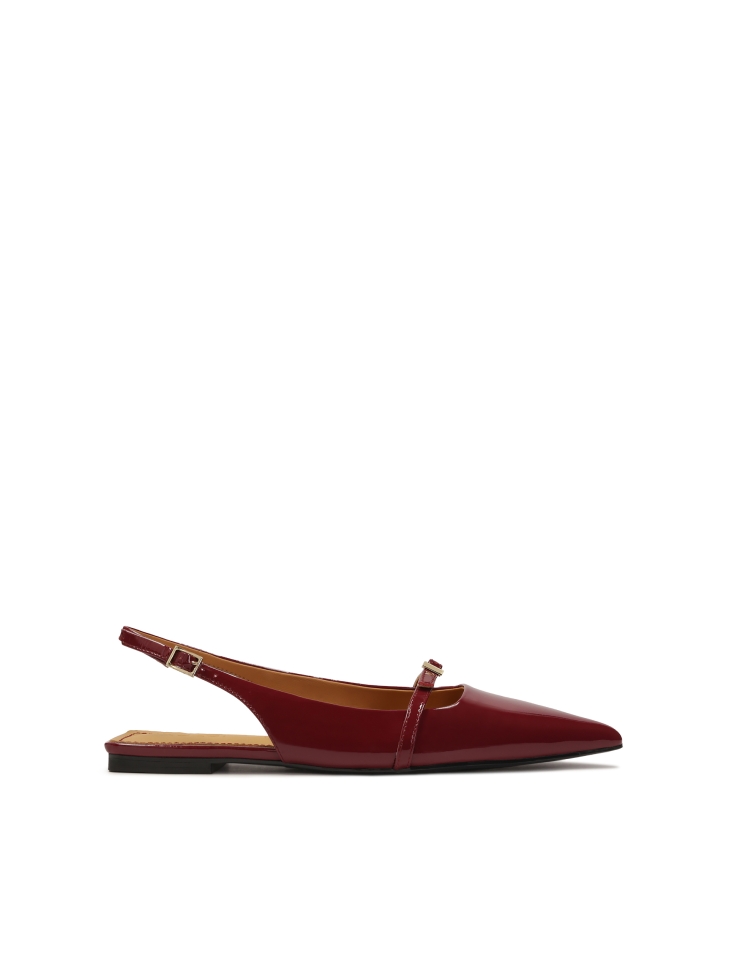 Flat burgundy patent leather pumps