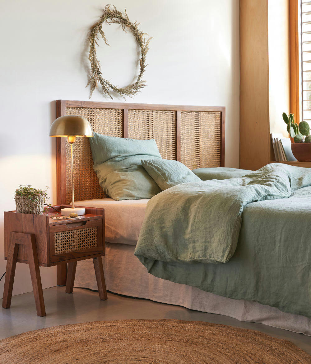 Morphee - Cache-sommier 140x190 en coton et contours en lin lavé beiges