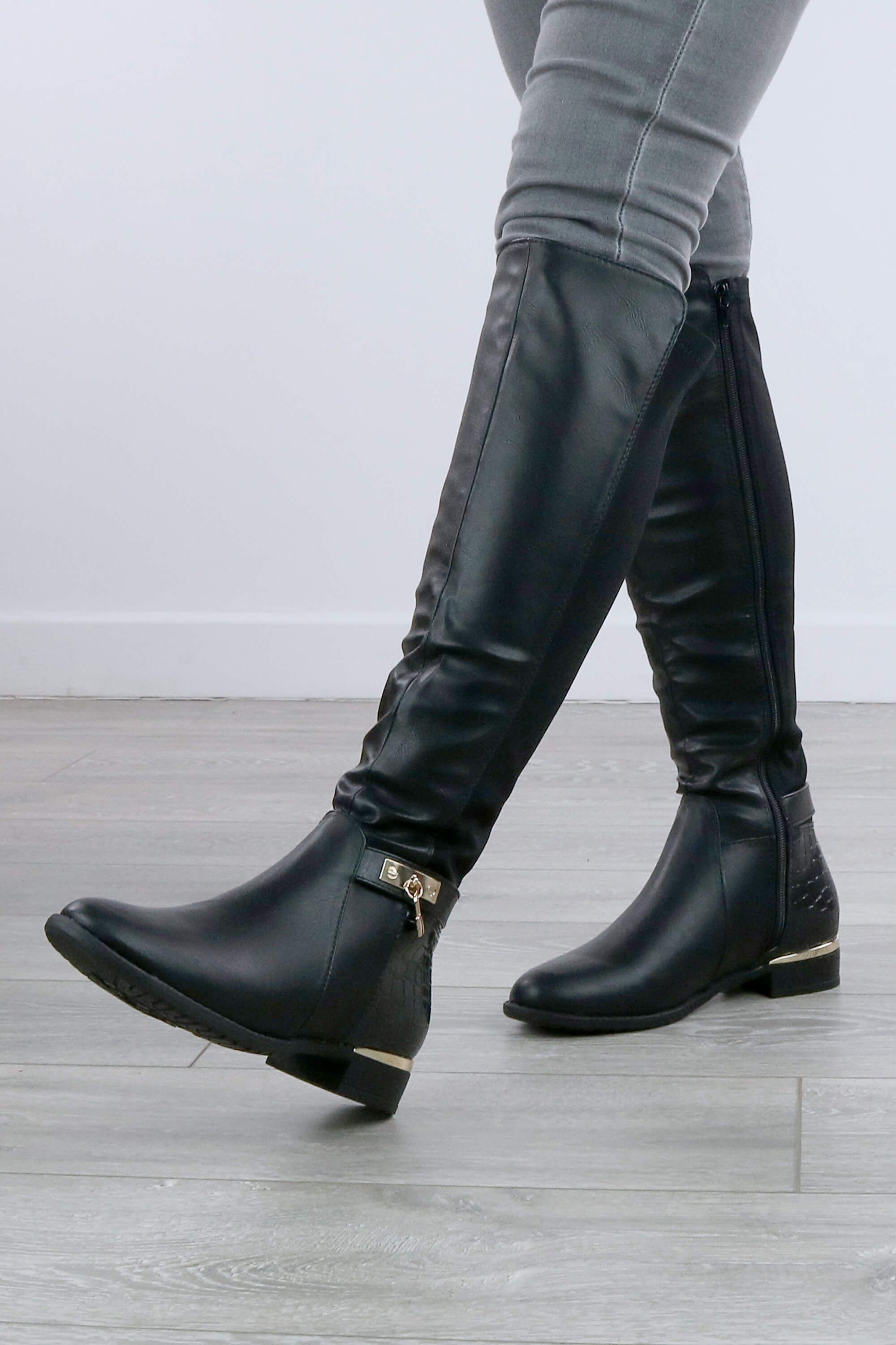 AJVANI Low Heel Stretchy Riding Knee High Boots