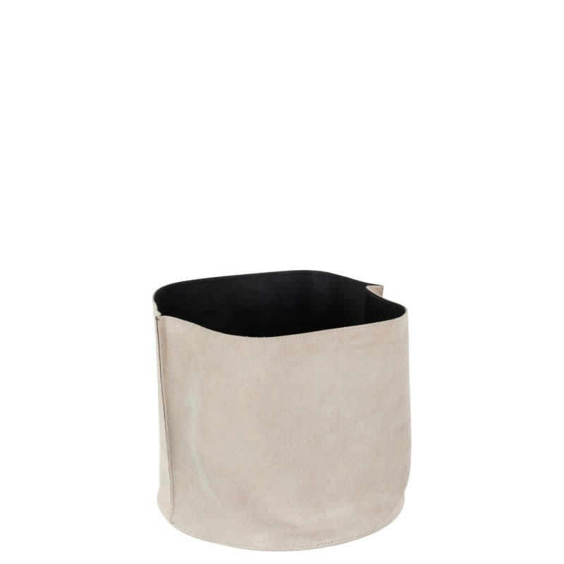 CUIR - Panier de rangement rond bas cuir beige