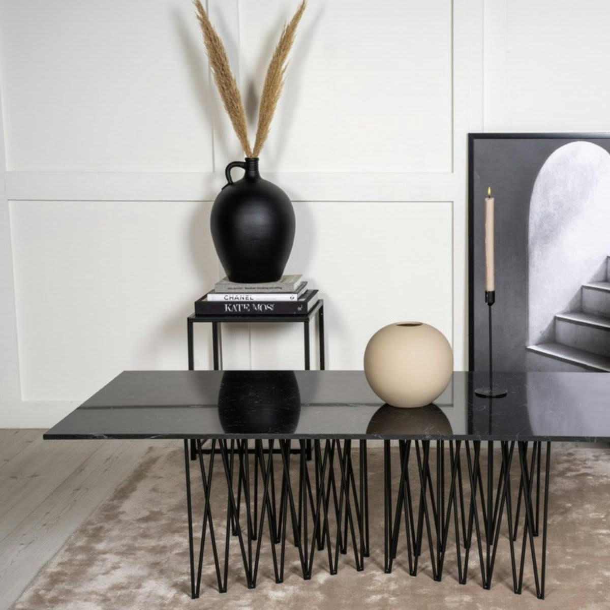 BHIA - Table basse effet marbre noir pieds design