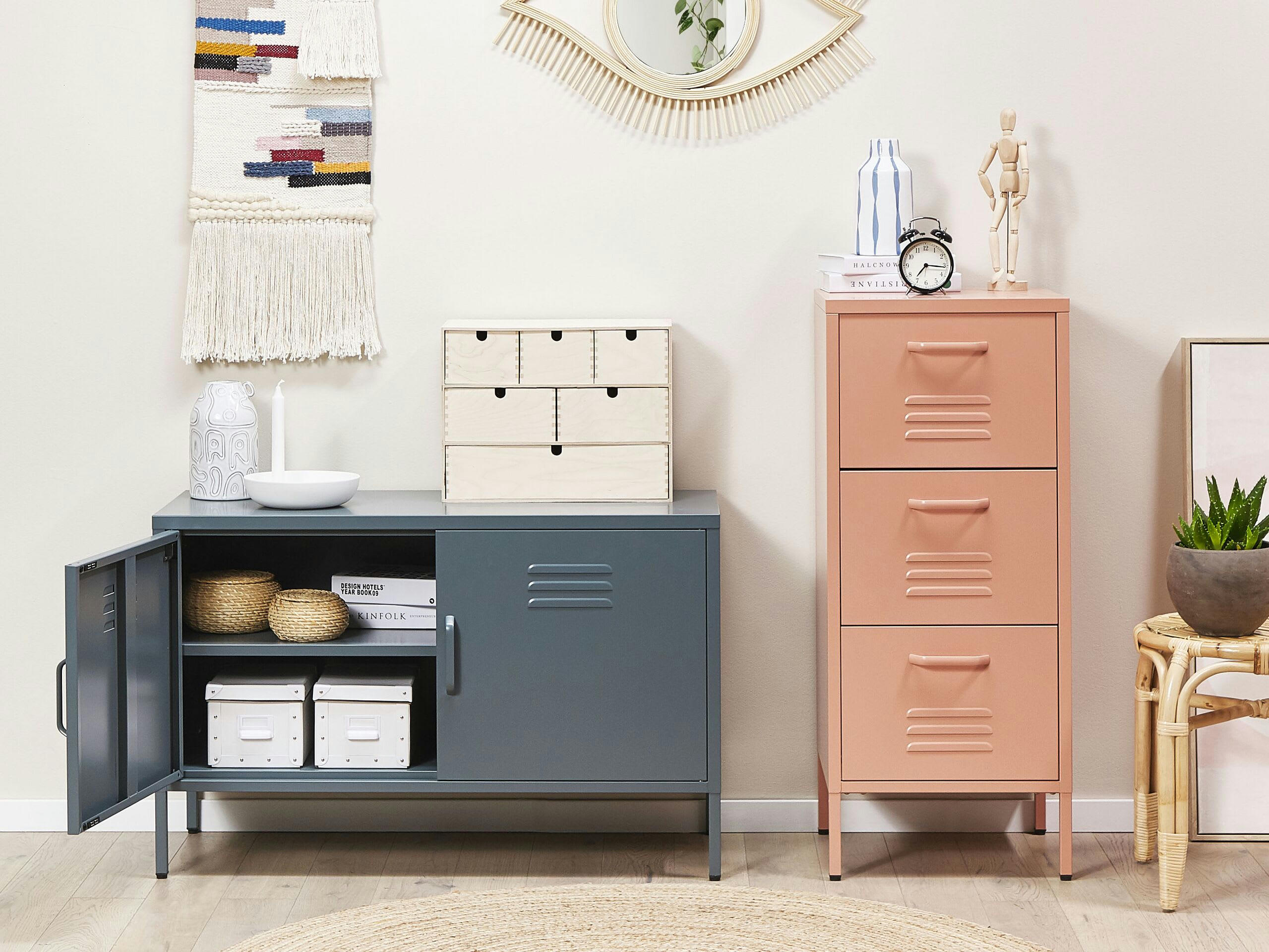 WOSTOK - Armoire 3 tiroirs en acier rose pêche