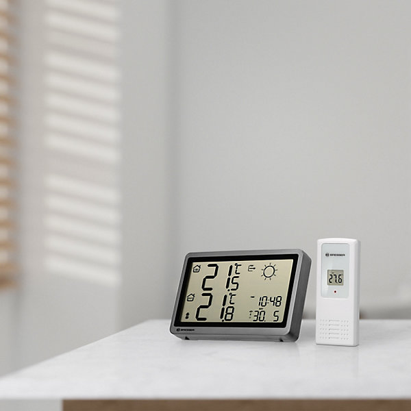 Bresser Station Météo Sans Fil MeteoTemp HZ Prévision Météo Température Extérieure Intérieure Horloge Radio DCF Alerte Gel