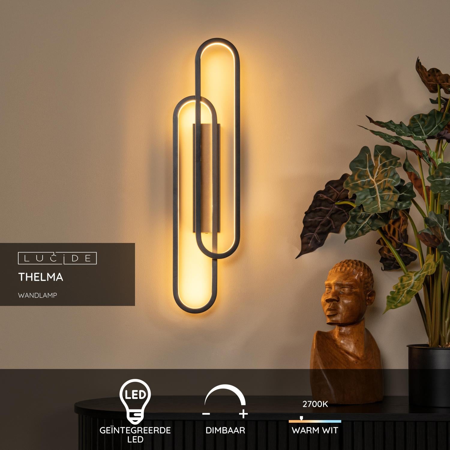 Lucide THELMA Wandlamp - Zwart