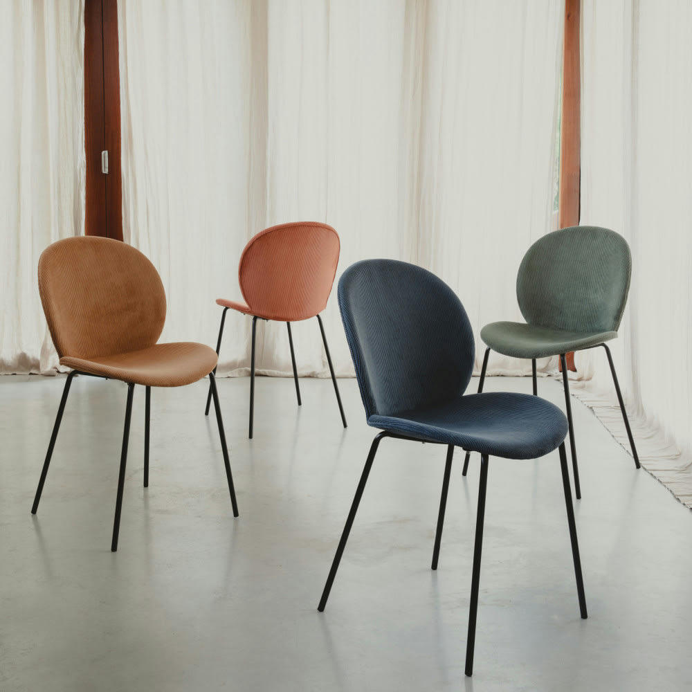 BONNET - Lot de 2 chaises en velours côtelé et métal terracotta