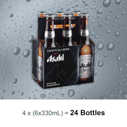 Asahi Super Dry Beer, Japanese Style Beer, Unique Refreshing Taste, Dry and Crisp Beer, 5.0% ABV, 330mL (Case of 24 Bottles)