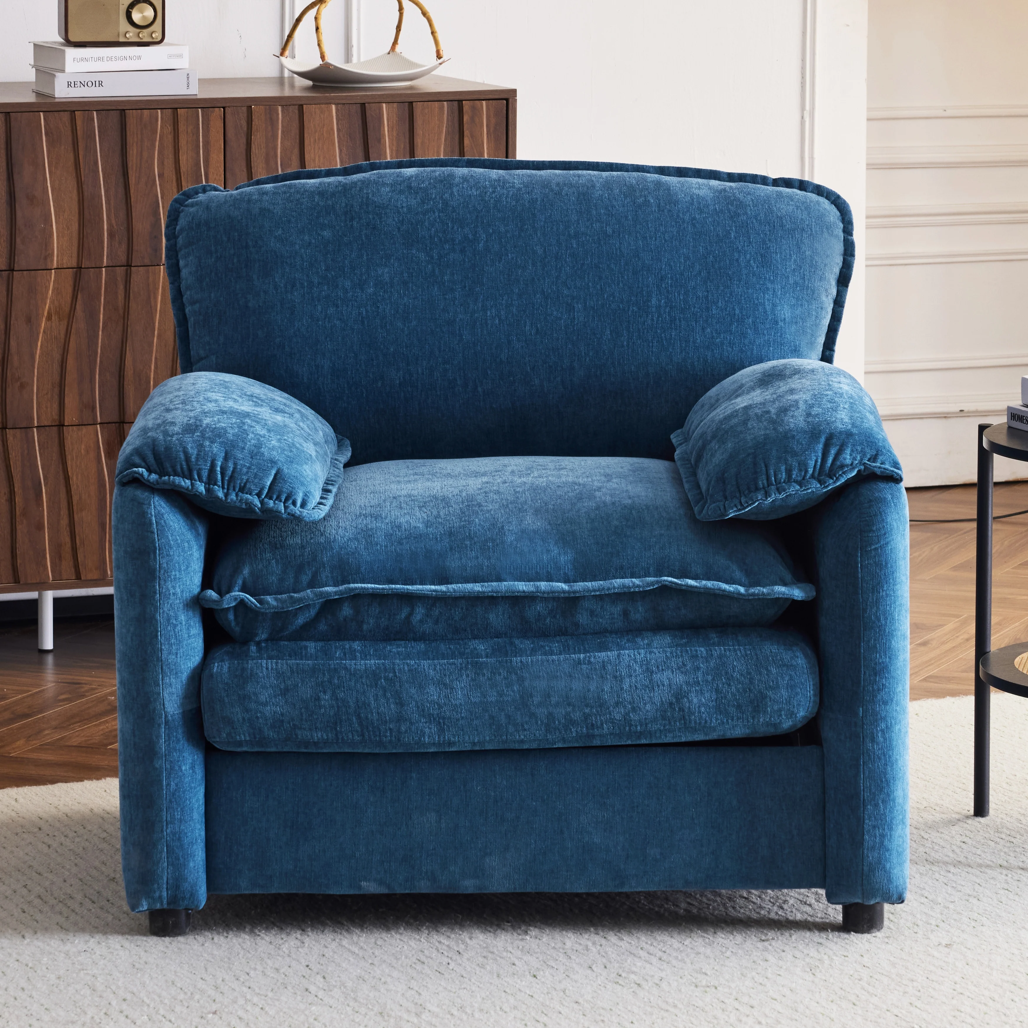 38 Oversized Chenille Lounge Chair - Plush Reading Armchair with Thick Comfort Cushions, High Back Support & Wide Seat