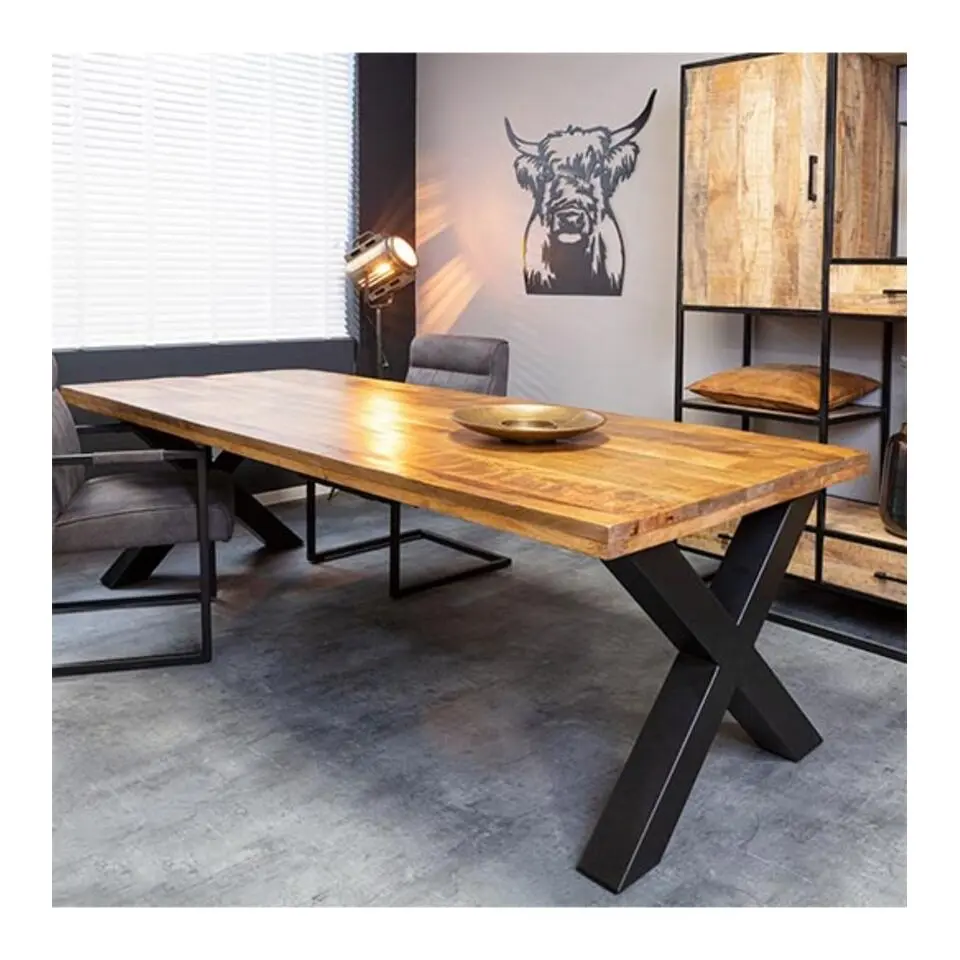Furndea Morada eettafel industrieel rechthoek X poot mangohout 76x100x220 cm