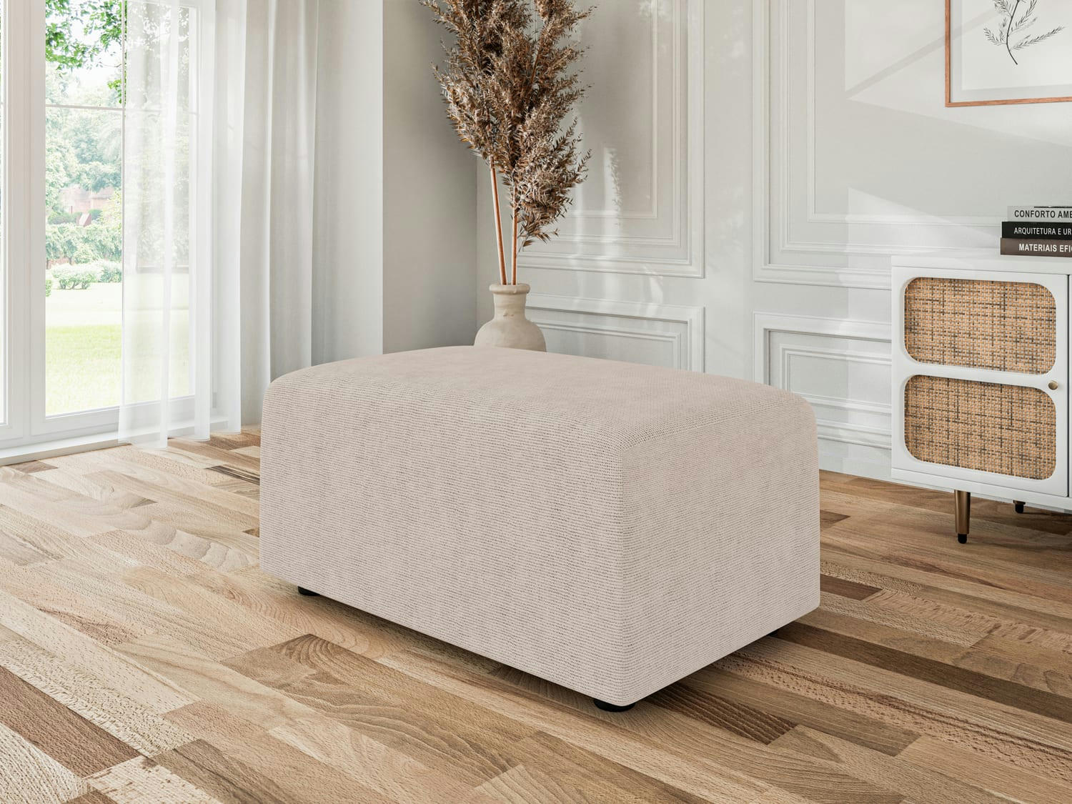MILO - Pouf carré en tissu   beige