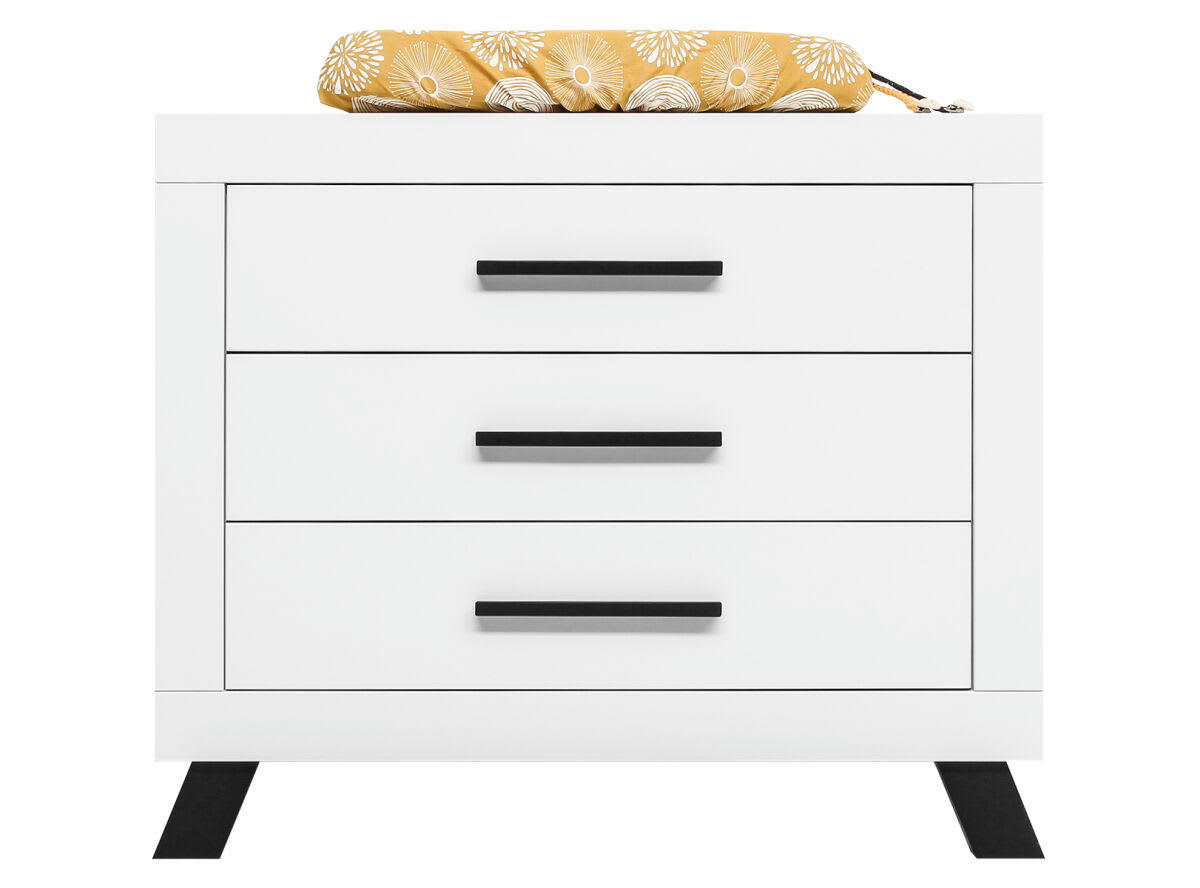 JUNO - Commode avec 3 tiroirs en MDF et panneaux de particules blanc