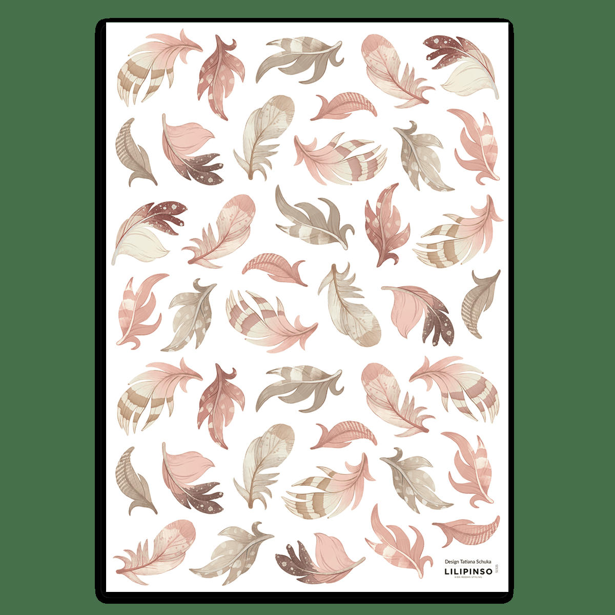 SELENE - Stickers muraux les plumes en vinyle mat rose