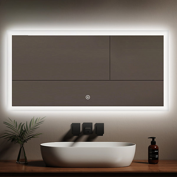 EMKE Miroir lumineux salle de bain 120x60cm, Miroir avec éclairage Miroir LED avec Interrupteur Tactile, Lumière Blanche Froide