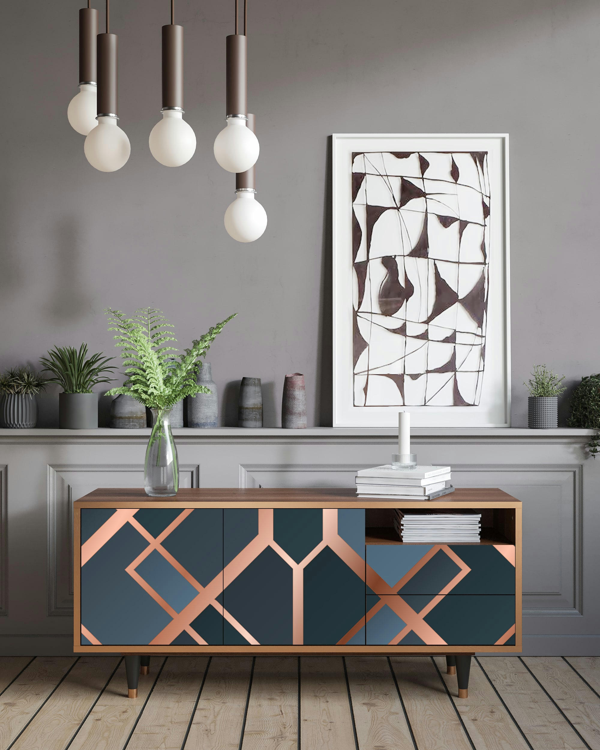 ASHY 1920' - Meuble TV  bleu-vert 2 tiroirs et 2 portes L 125 cm