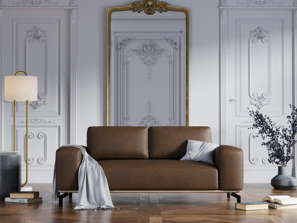 MARC - Canapé 2 places en cuir marron foncé