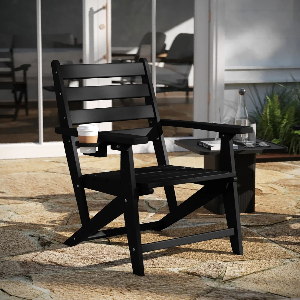 Indoor-Outdoor Adirondack Style Dining Chair with Fold Out Cupholder
