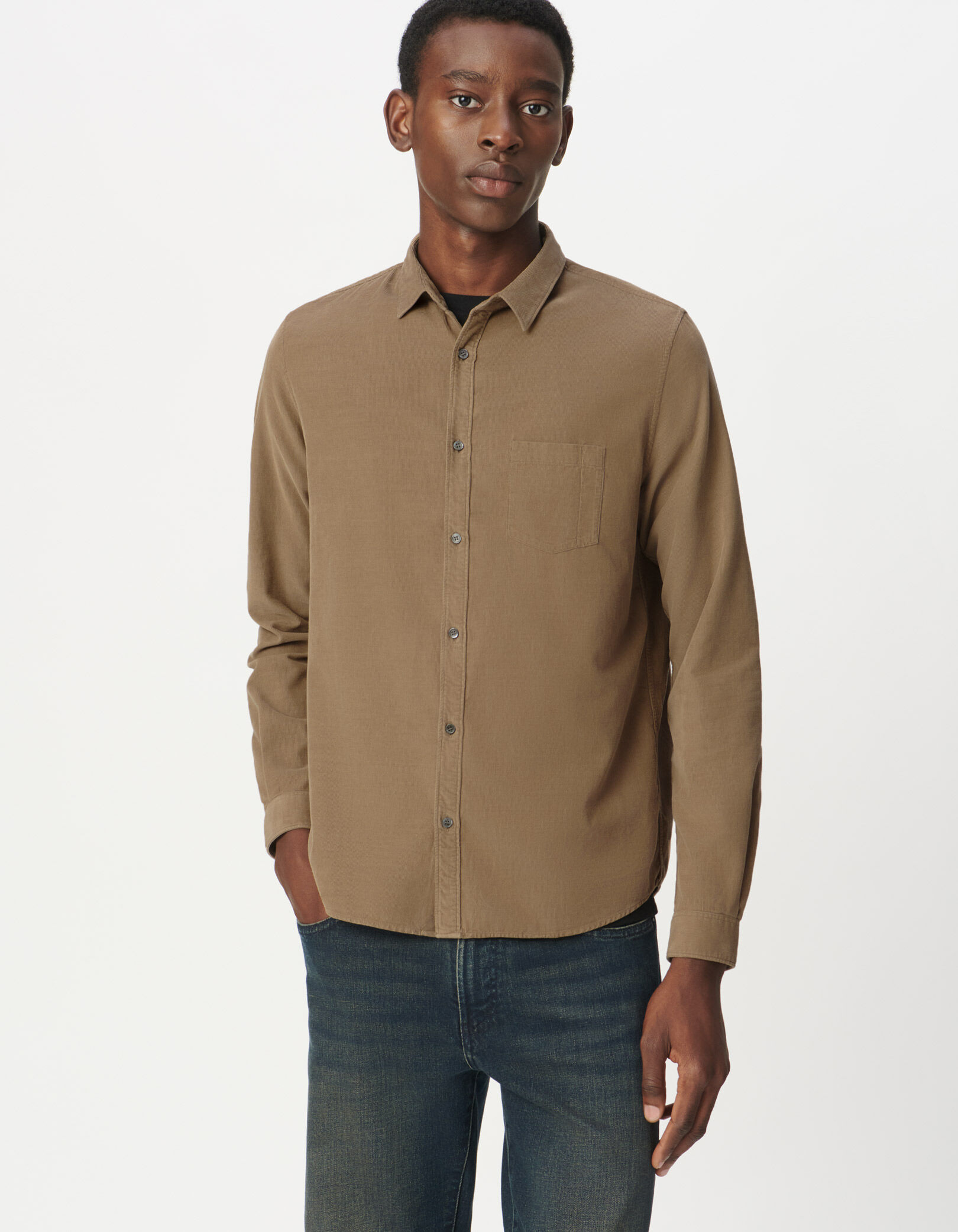 Chemise regular marine coton bio velours milleraies Homme