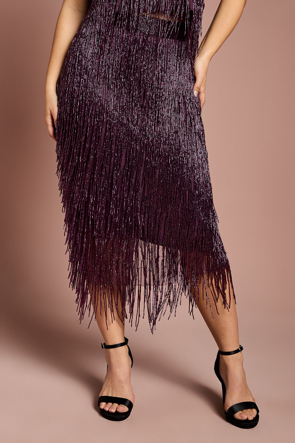 Coast Petite Fringe Embellished Midi Skirt