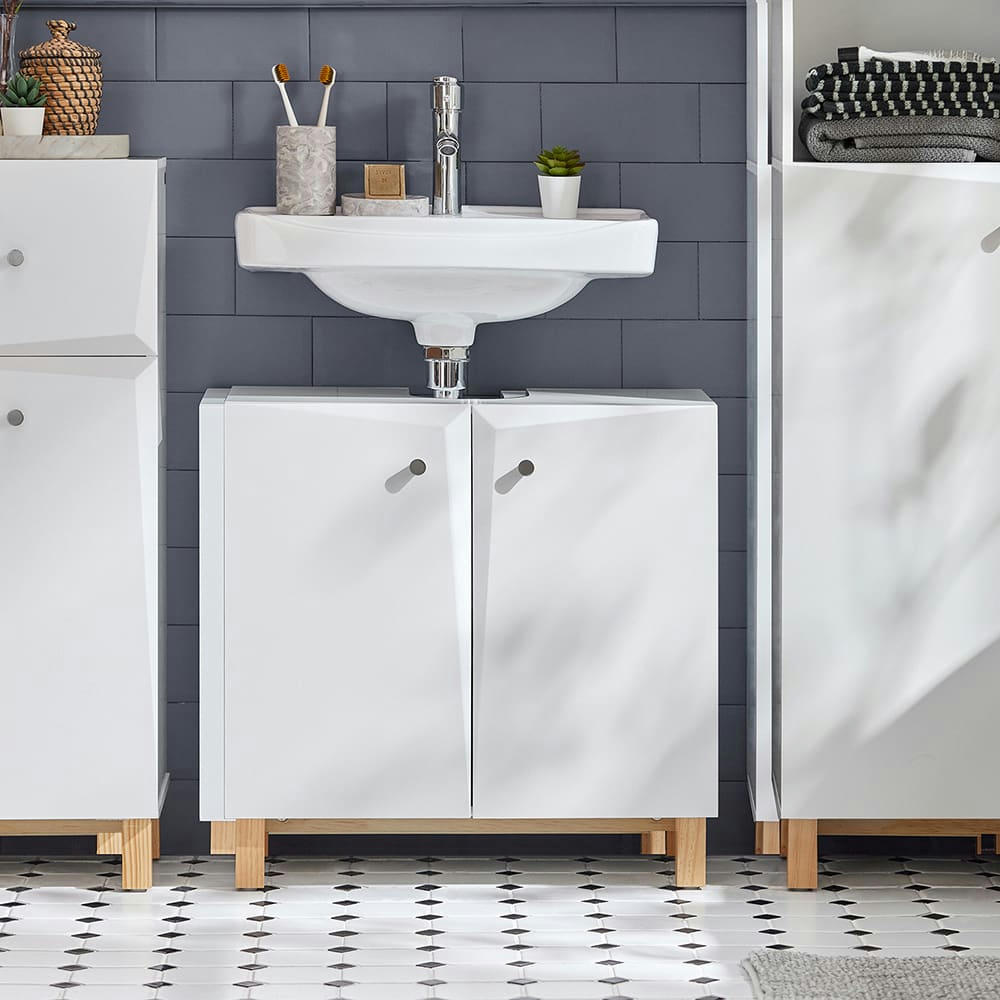 - Meuble sous vasque 2 portes effet bois blanc