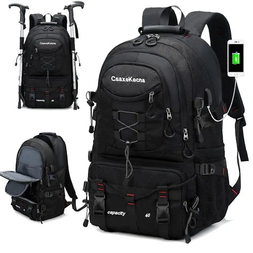 NNETM Rugged Explorer Waterproof Travel Backpack - Black