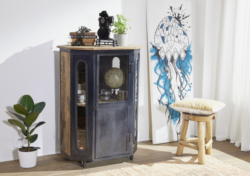 RAILWAY Witryna #130 Mango woskowane   metal 76x60x120 cm