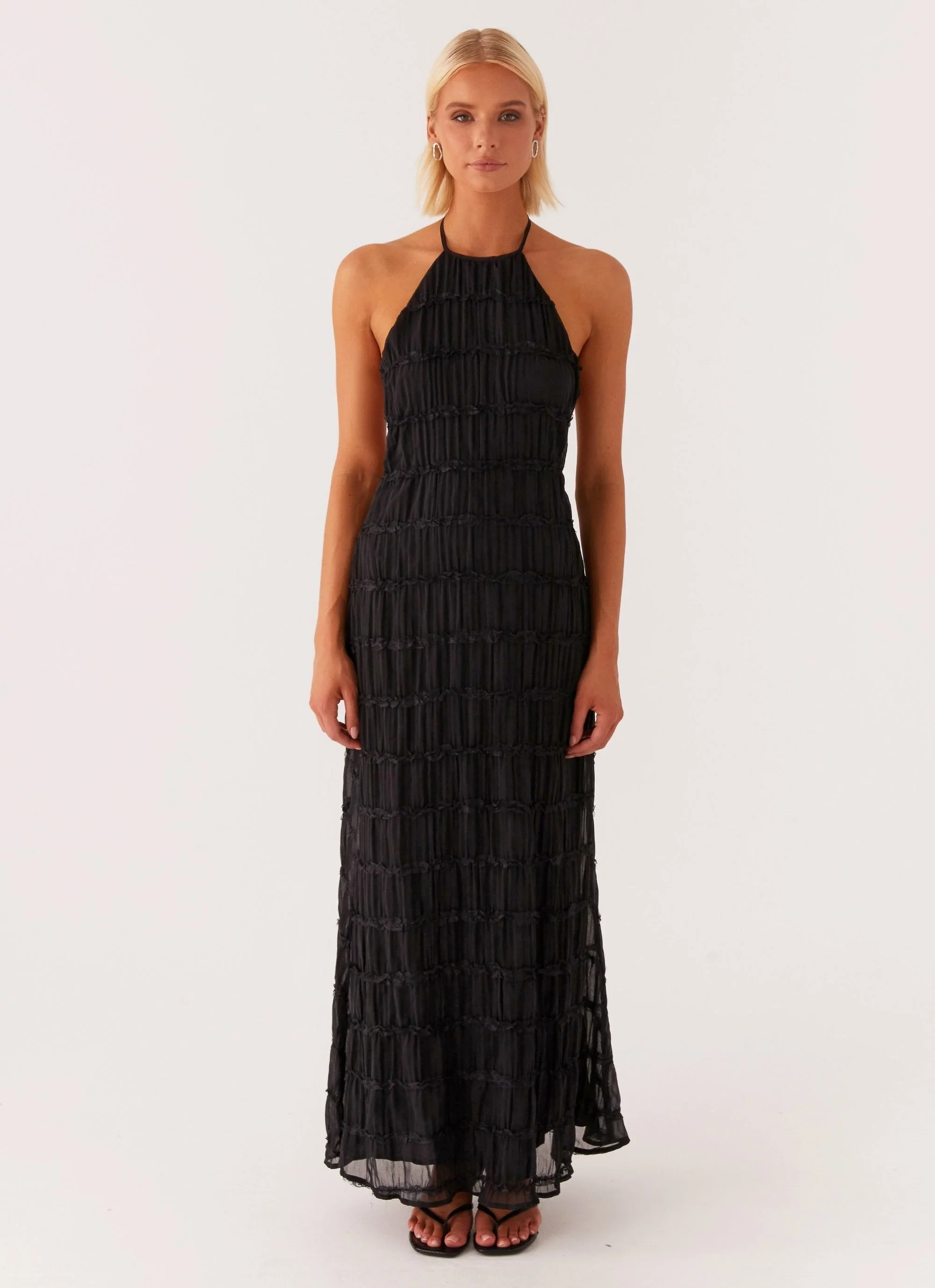 Designer Backless Dress | Fluid Ruffle Hem
