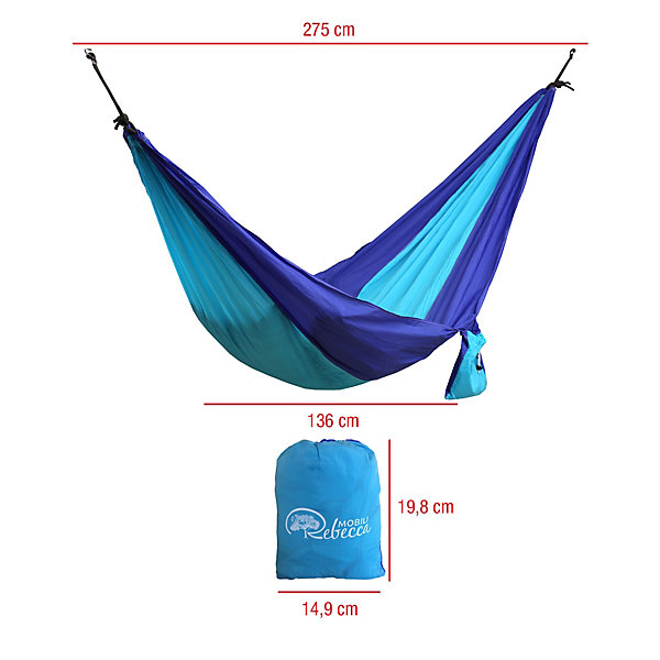 Hamac Bleu Nylon aver Sac de Transport Jardin Camping 275x136 cm Rebecca Mobili