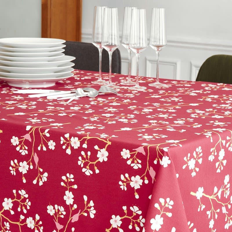 CERISIER - Nappe enduite ovale 160 x 240 cm rouge