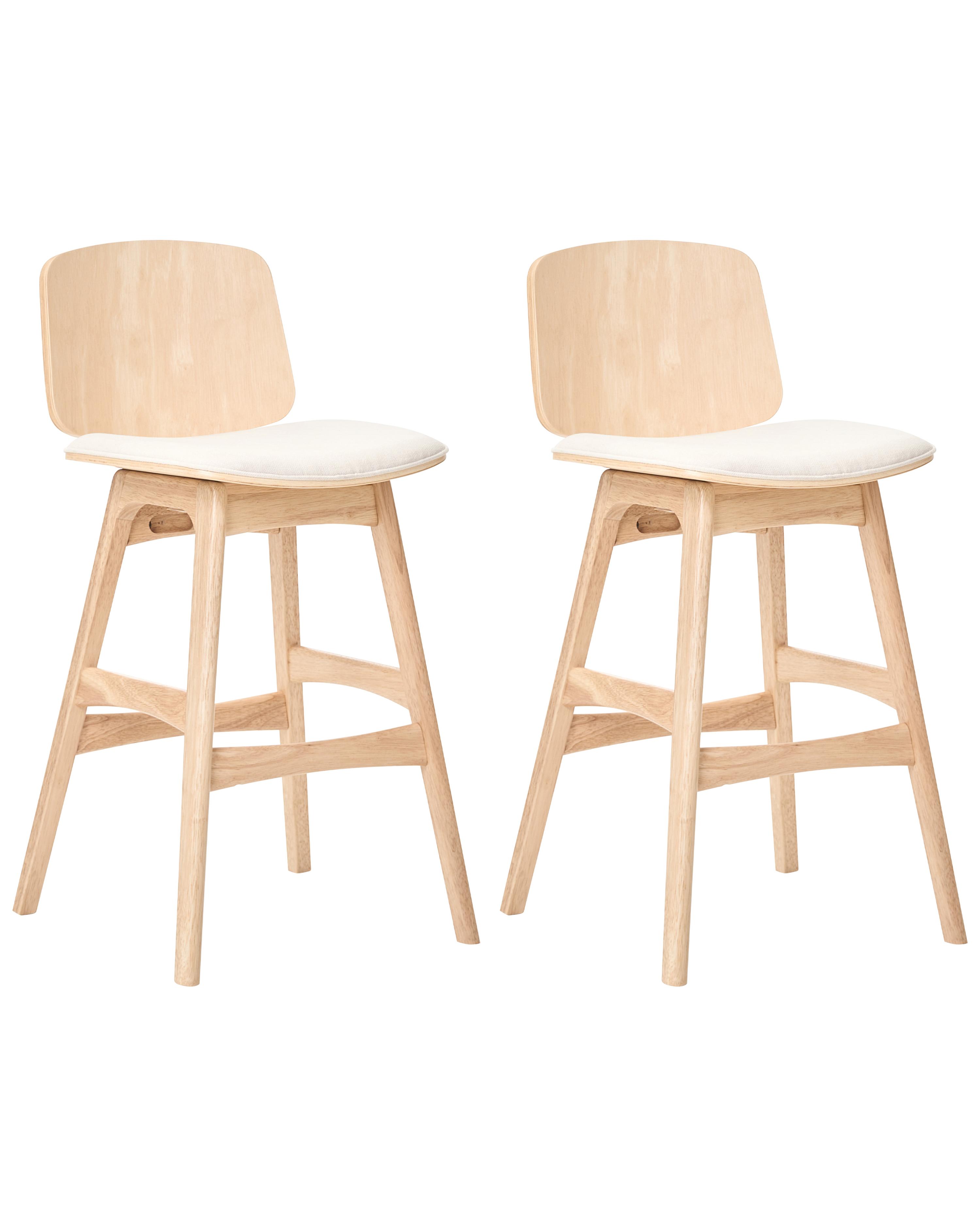 Set of 2 Bar Chairs CHARLESTON Wood Light Brown/ Light Beige