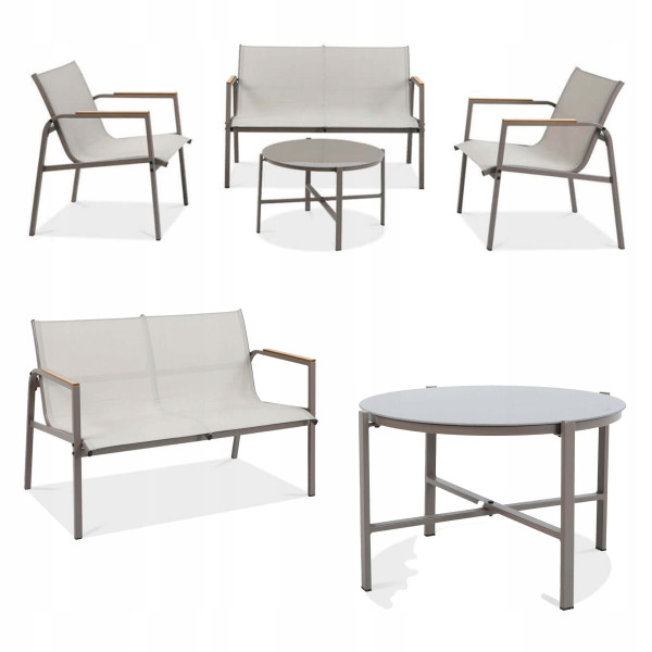Zestaw Mebli Ogrodowych Tarasowych MANGO 2x Fotel Sofa Stolik kawowy Beżowy
