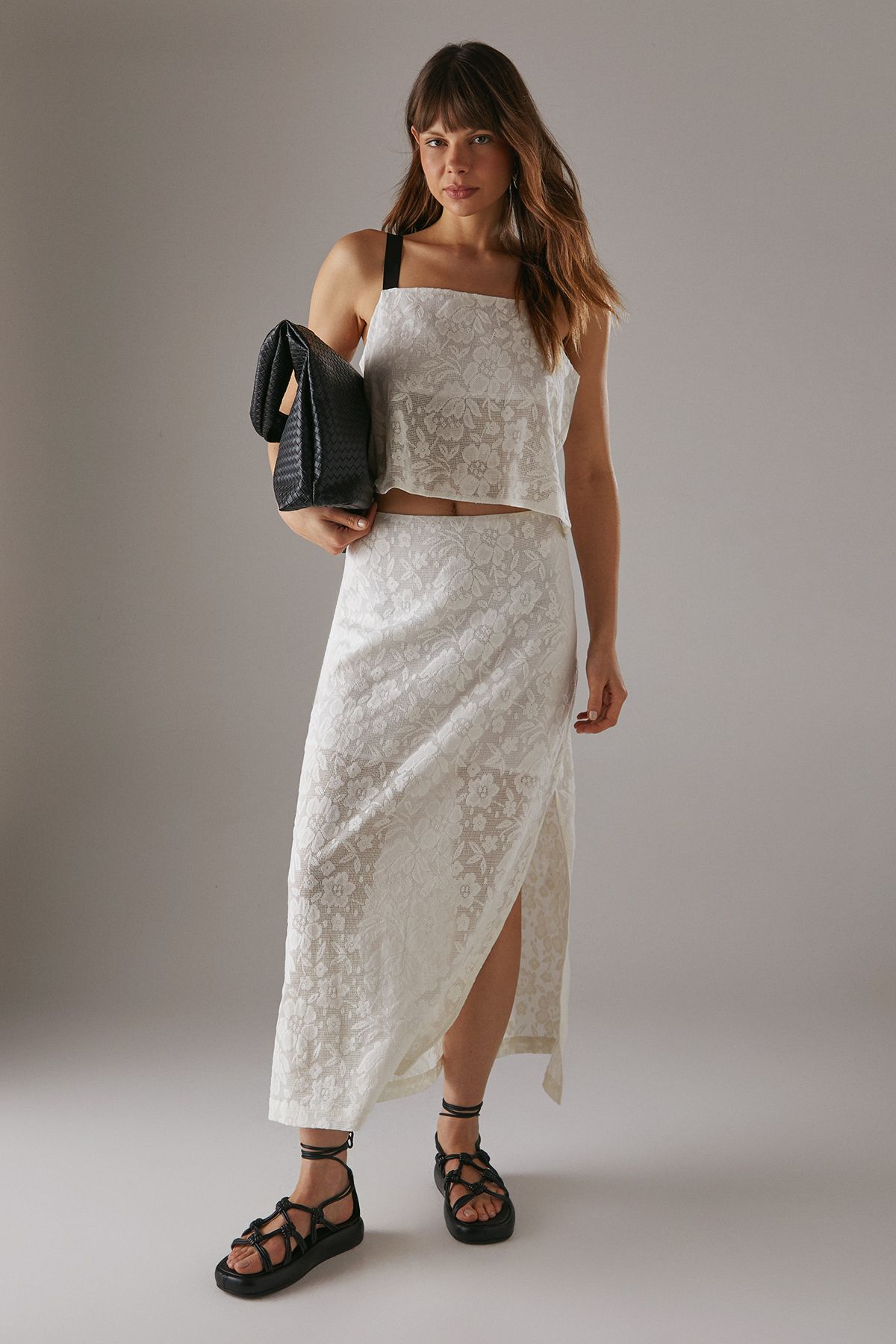 Warehouse Tablecloth Crochet Strappy Crop Top