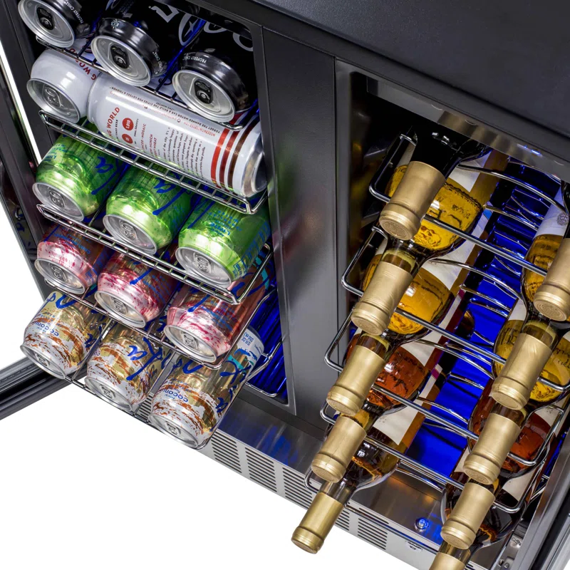 Newair 24” Built-in Dual Zone 18 Bottle and 58 Can Wine and Beverage Fridge in Stainless Steel