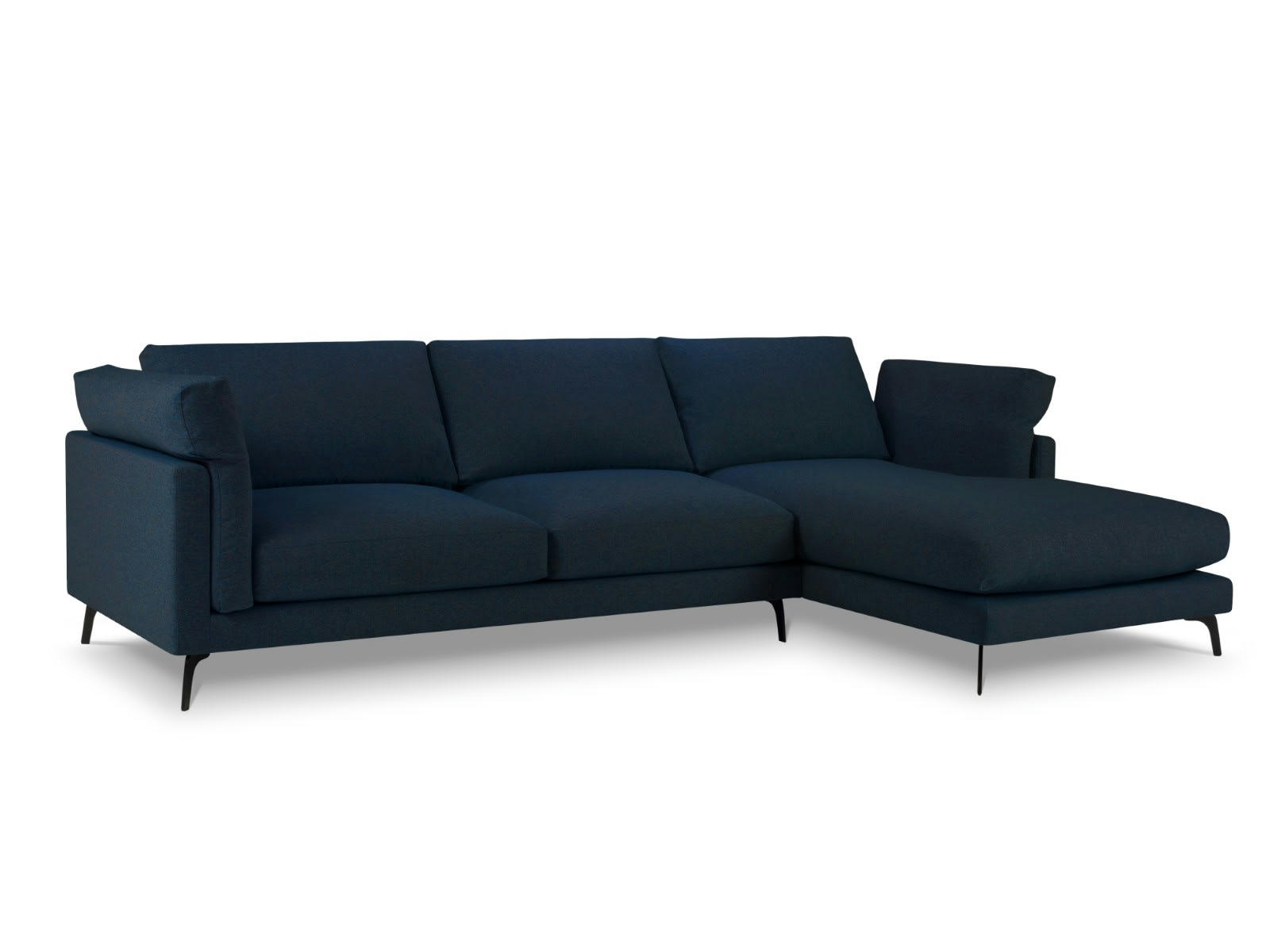 CAMILLE - Canapé D'Angle Droit 5 places en Tissu Structurel Bleu Foncé