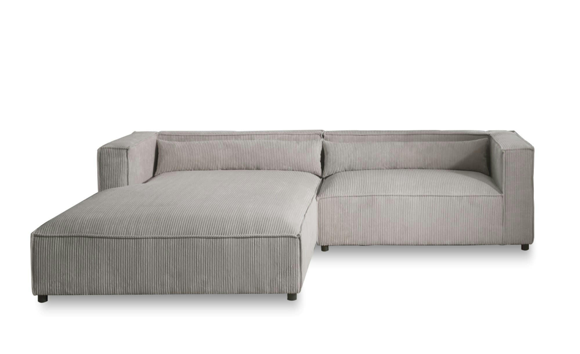 ELA - Canapé d'angle gauche 4 places en velours côtelé gris clair